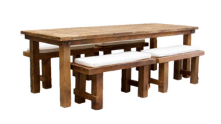 Package – 1 Honey Brown Farm Table With 4 Short Benches Package | Rental