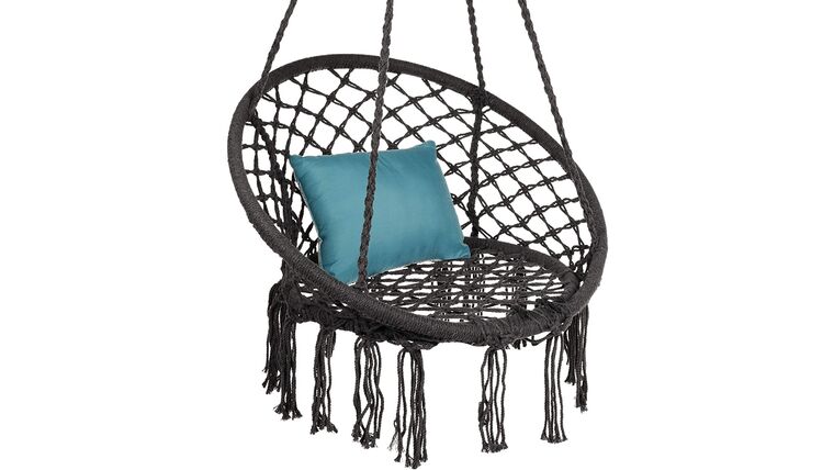 Hammock Chair – Handwoven Cotton Macramé Hammock Hanging Chair Swing for Indoor & Outdoor Use w/Backrest, Fringe Tassels, 265 Pound Capacity – Black | Rental Hammock Chair – Handwoven Cotton Macramé Hammock Hanging Chair Swing for Indoor & Outdoor Use w/Backrest, Fringe Tassels, 265 Pound Capacity – Black | Rental