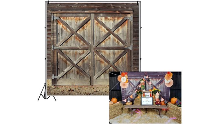 Part – Vinyl Old Barn Door Backdrop 8X8FT Rural Western Cowboy Background for Photography Nostalgia Wood Plank Farmland Kids Adults Photo Studio Prop | Rental