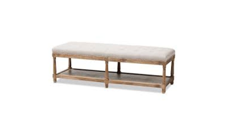Baxton Studio Celeste Button Tufted Bedroom Bench in Beige and Oak | Rental