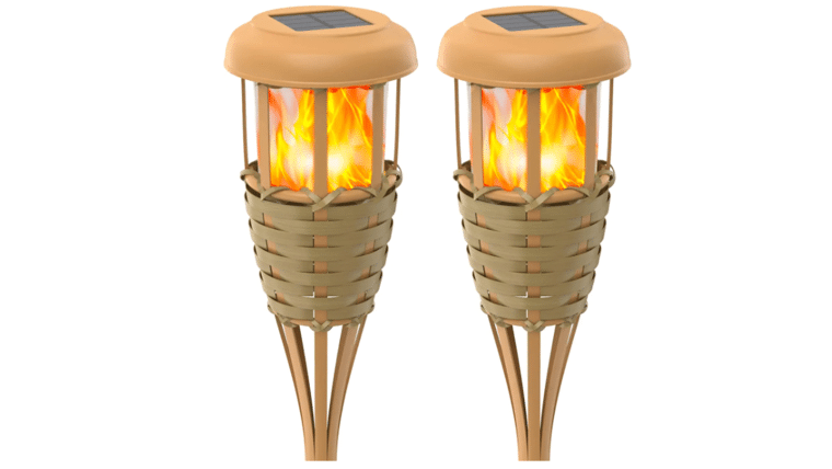 Evelynsun Flickering Flames Solar Powered Lights – Upgraded Solar Torches Waterproof Outdoor Decorative Lighting Auto On/Off, Handmade Bamboo Finish | Rental