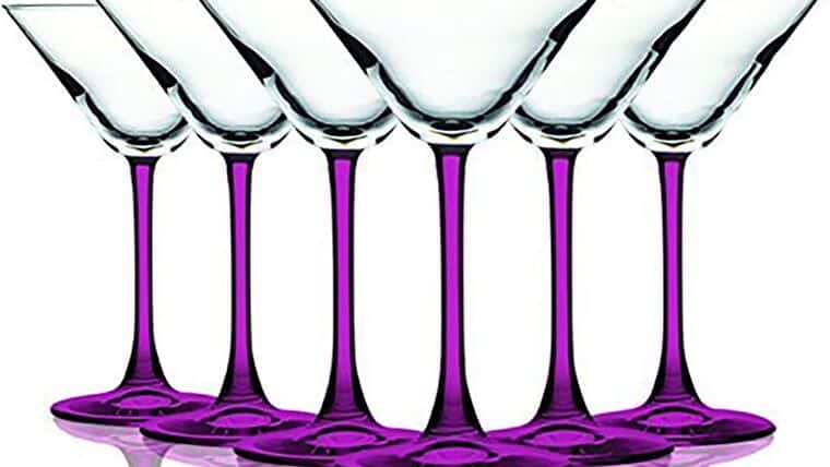 Martini Glass –  Pink Accent Stem 10 oz Martini/Cocktail Wine Glasses – Set of 6 by TableTop King – Additional Vibrant Colors Available | Rental
