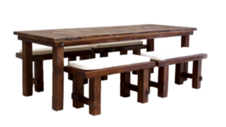 Package – 1 Mahogany Farm Table With 4 Short Benches Packages | Rental