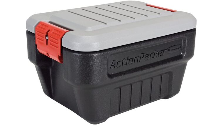 8 Gallon Grey & Black Rubbermaid ActionPacker Lockable Storage Box | Rental