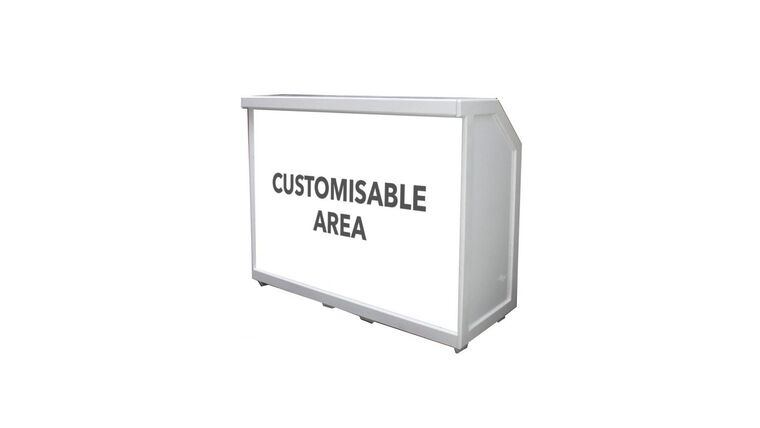 5’ Long Customized White Drinks Bar | Rental