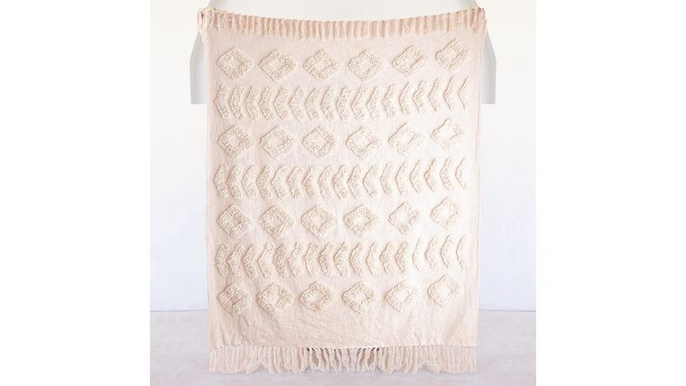 Bohemian Natural White Throw Blanket for Bed Couch & Dorm 50″ x 60″ | Style 2 | Rental