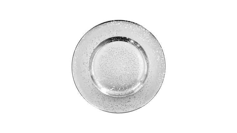 Glass Charger Plate – Silver Speckled | Rental