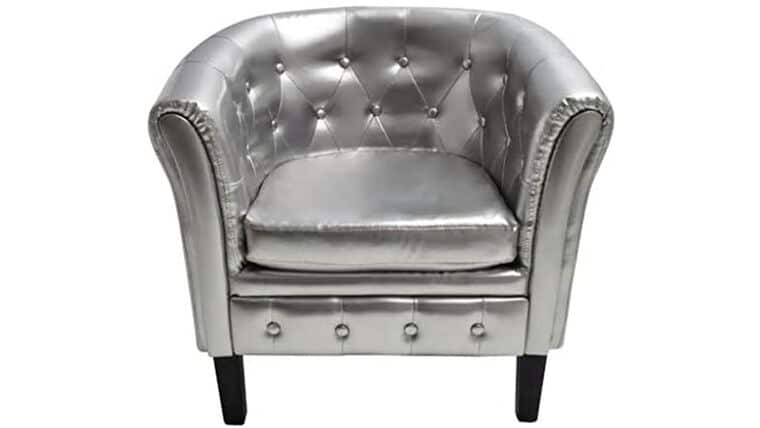 Club Chair – vidaXL Silver Artificial Leather Tub/Barrel Design Club Chair w/Tufted Button Accents | Rental Club Chair – vidaXL Silver Artificial Leather Tub/Barrel Design Club Chair w/Tufted Button Accents | Rental