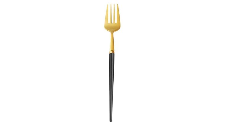 Modern Gold & Black Mirrored Salad Fork | Rental Modern Gold & Black Mirrored Salad Fork | Rental