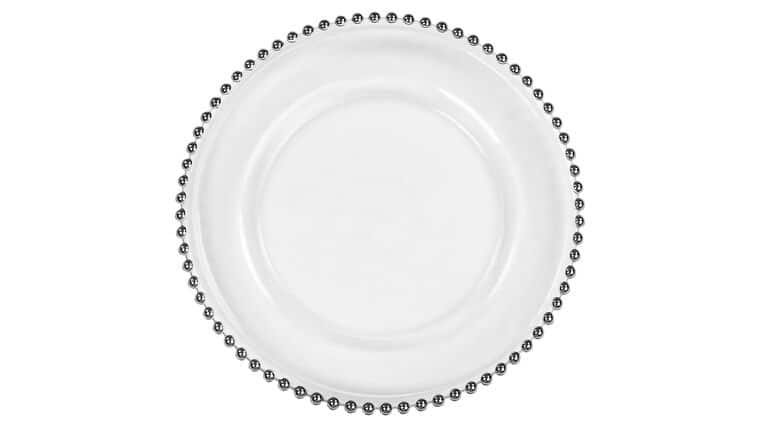 Beaded Glass – Charger Plate – Clear/Silver | Rental
