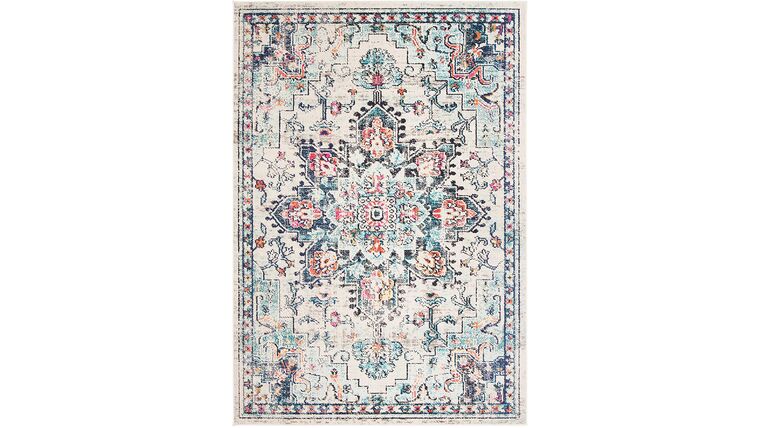 Boho Chic Vintage Distressed Medallion Area Rug | 5′ 3″ x 7′ 6″ | Cream/Blue | Rental Boho Chic Vintage Distressed Medallion Area Rug | 5′ 3″ x 7′ 6″ | Cream/Blue | Rental