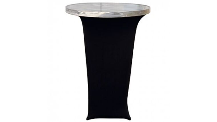30″ Round Aluminum Swirl High Boy Table w/White Spandex | Rental