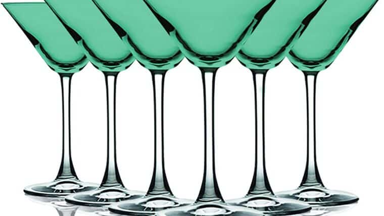 Martini Glass –  Aqua Top Accent 10 oz Martini/Cocktail Wine Glasses – Set of 6 by TableTop King – Additional Vibrant Colors Available | Rental