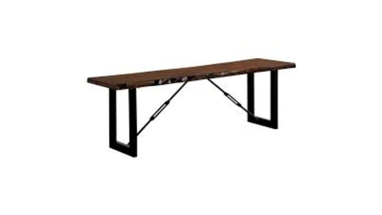 Furniture of America Elsbeth Wood Striking Geometric Legs Dining Bench in Walnut | Rental