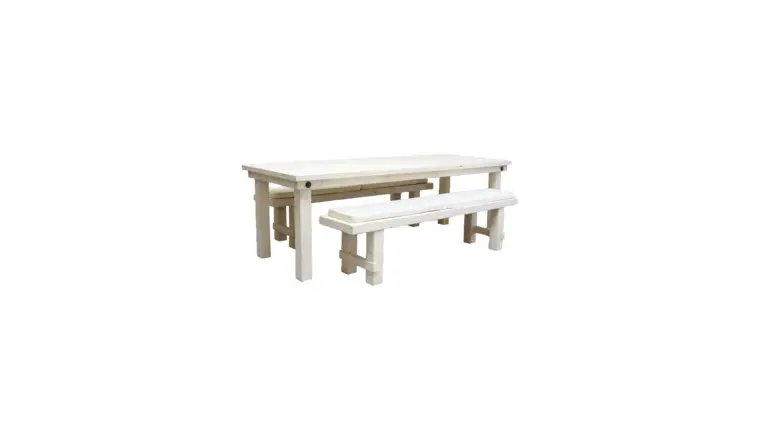 Package – 1 Vintage White Farm Table With 2 Long Benches Package | Rental