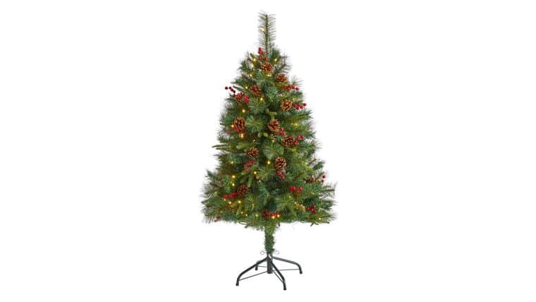 4’ Mixed Pine Artificial Christmas Tree with 100 Clear LED Lights, Pine Cones and Berries | Rental
