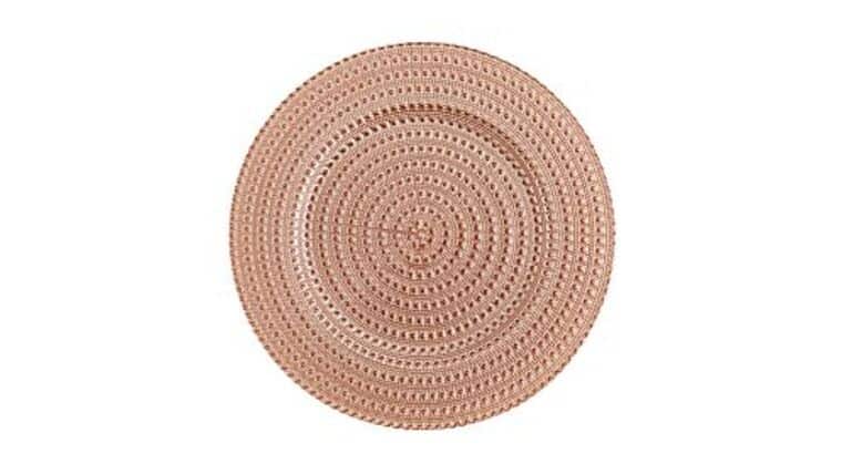 Mosaico Glass Beaded Charger – Rose Gold | Rental