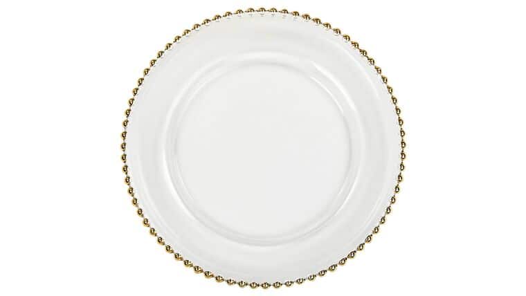 Beaded Glass Charger Plate – Clear/Gold | Rental