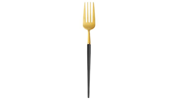Modern Gold & Black Mirrored Dinner Fork | Rental Modern Gold & Black Mirrored Dinner Fork | Rental