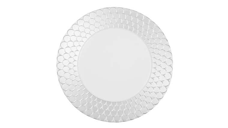 Mediterranean Scale Charger Plate – White/Silver Trimmed | Rental