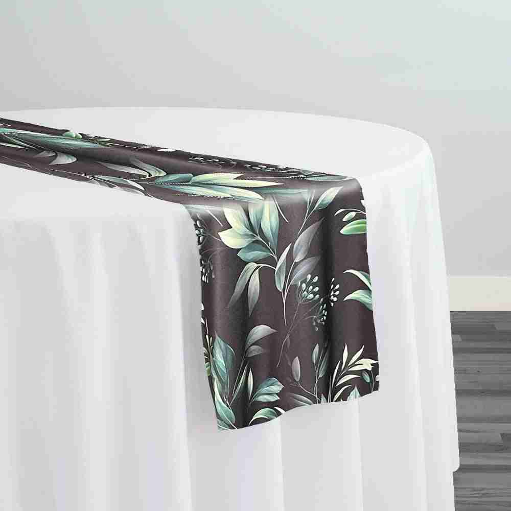 Bayside Leaf (Poly Print) Table Runner in Green/Black | Rental