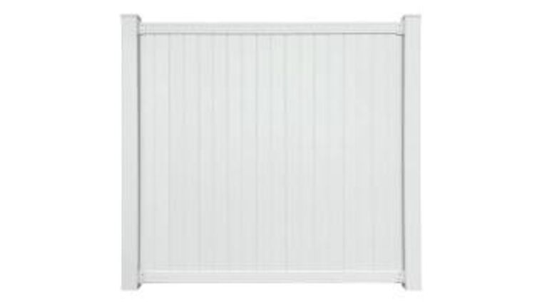 8′ x 6′ White Gatehouse Emblem Flat-Top Privacy Vinyl Fence Panel | Rental
