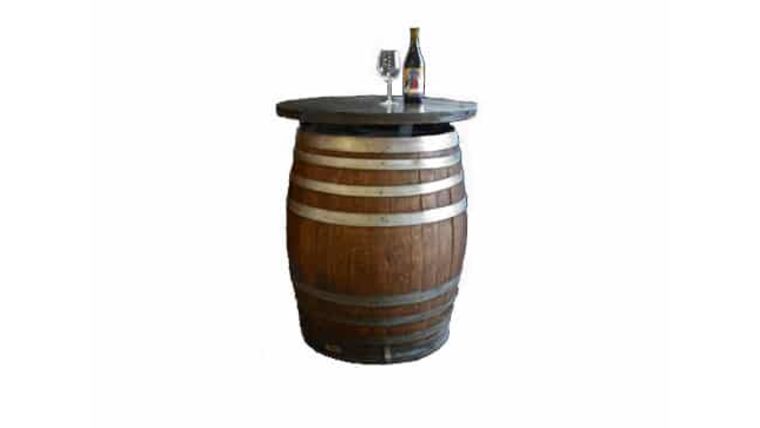 Cocktail Table | Wine Barrel | 30″ Wood Top | Rental Cocktail Table | Wine Barrel | 30″ Wood Top | Rental
