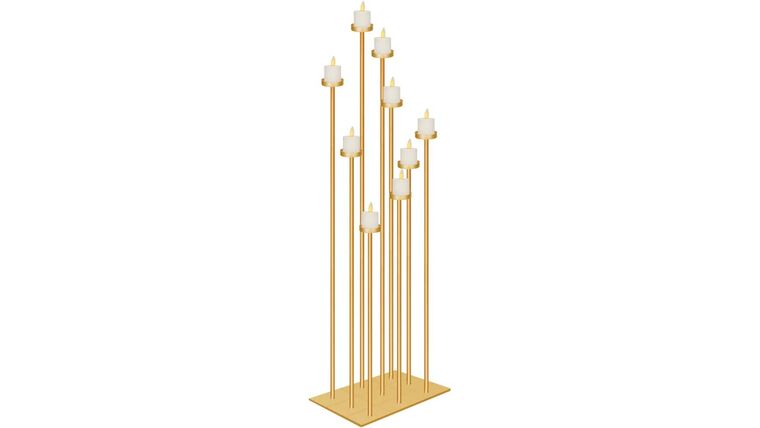 9 Gold Candle Holders Candelabra Floor 42 inch Tall Centerpiece for Wedding Decor Using Tealight Set Large with Iron | Rental