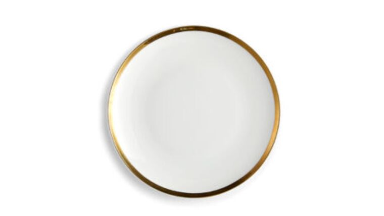 Iris Coupe Charger Plate – White/Gold Rim | Rental