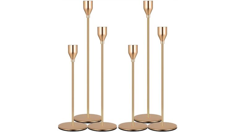 6 PCS French Gold Taper Candle Holders, Candlestick Holders Set for Table Centerpiece Vintage Modern Candle Holders for Home Wedding Decoration | Rental