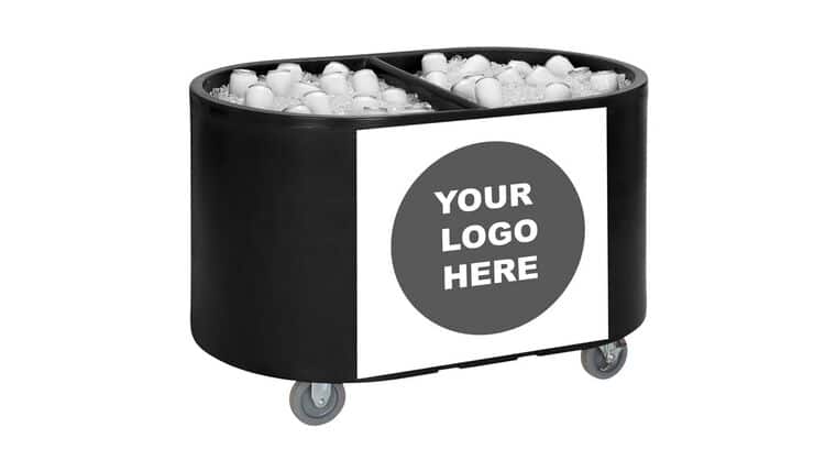 Texas Tanker 256 Qt. Black Customizable Portable Insulated Ice Bin / Beverage Cooler / Merchandiser with Two Compartments | Rental