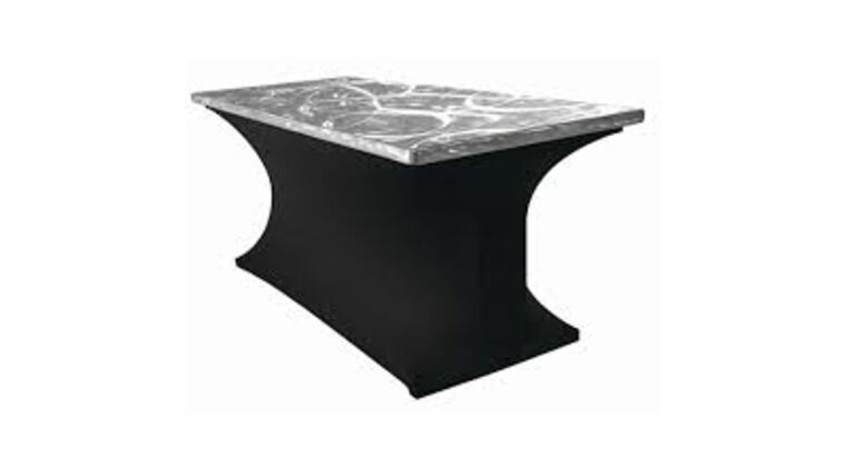 Banquet Table | Aluminum Swirl | Rectangle | 6′ x 40″ w/ Black Skirt | Rental