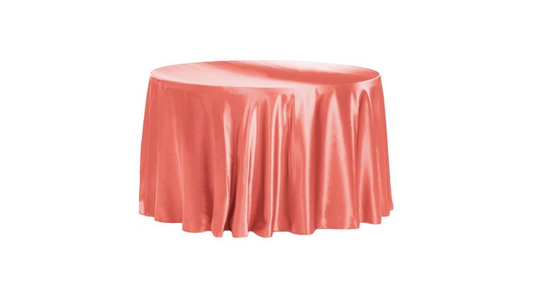 Satin 120″ Round Tablecloth – Coral | Rental