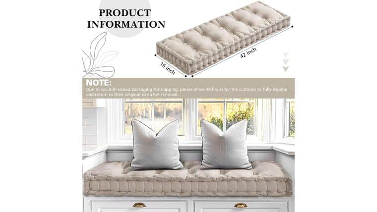 Bench Cushions for Indoor Furniture 42×16 in Velvet Kitchen Dining Piano Window Seat Cushion, Tufted Patio Porch Swing Thicken Bench Pad Memory Foam(Ivory White) | Rental