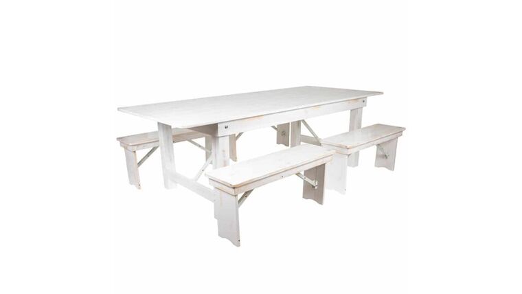 Antique White Pine Farm Table Package w/Bench | Rental