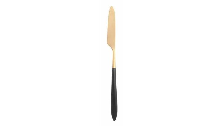 Modern Gold & Black Mirrored Dinner Knife | Rental Modern Gold & Black Mirrored Dinner Knife | Rental