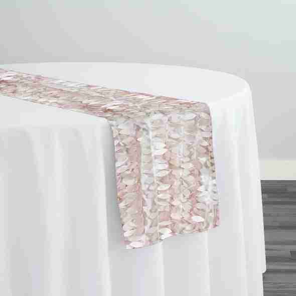 Leaf Hanging Taffeta Table Runner in Pink Petal | Rental