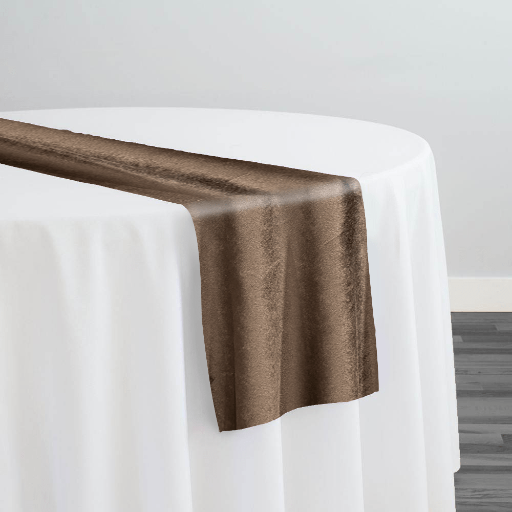 Luxury Plush Velvet Table Runner in Brown | Rental Luxury Plush Velvet Table Runner in Brown | Rental