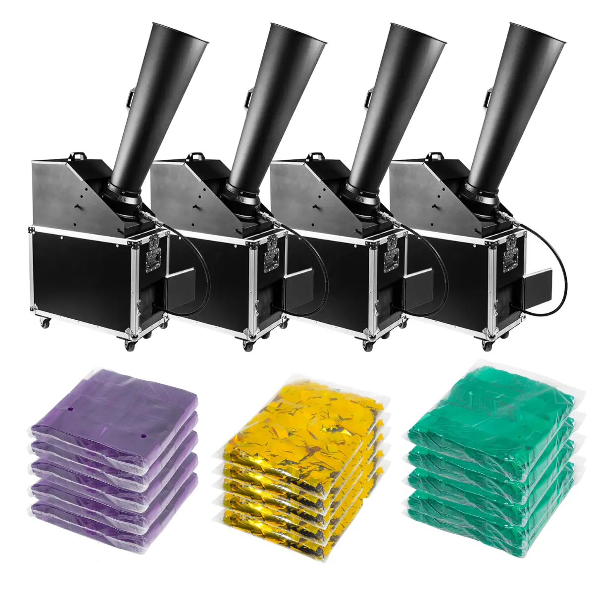 Mardi Gras DMX Continuous Flow 6″ Gerb Confetti Cannon Package (4 Pack) | Rental