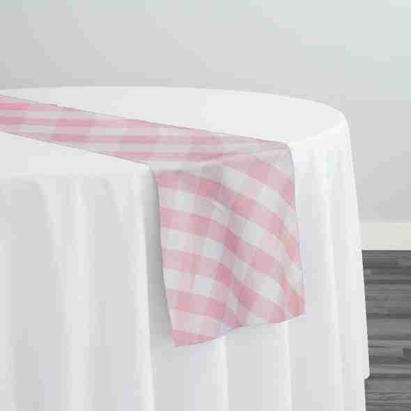 Polyester Checker (Gingham) Table Runner in Pink | Rental