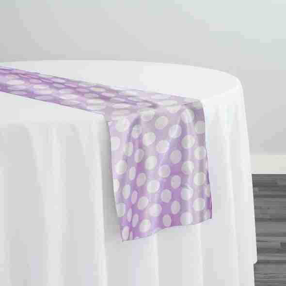 Satin Polka Dot Table Runner in White and Lilac | Rental