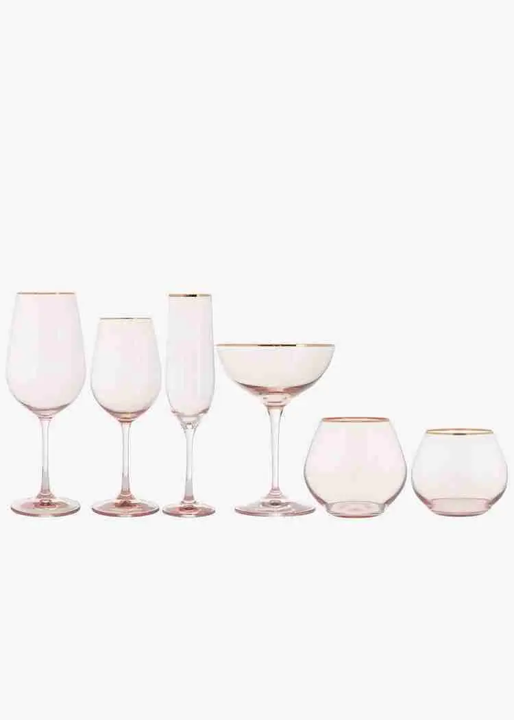 Bella Gold Rimmed | Blush – Stemless Wine — Casa de Perrin | Rental