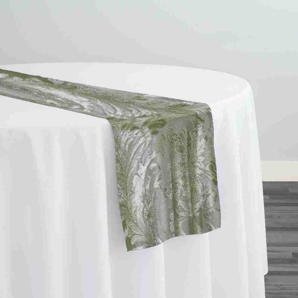 Victorian Jacquard Sheer Table Runner in Sage | Rental