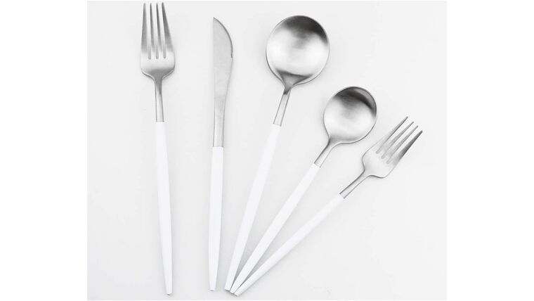 Modern Silver/White Matte 5 Piece Dinner Fork | Rental Modern Silver/White Matte 5 Piece Dinner Fork | Rental