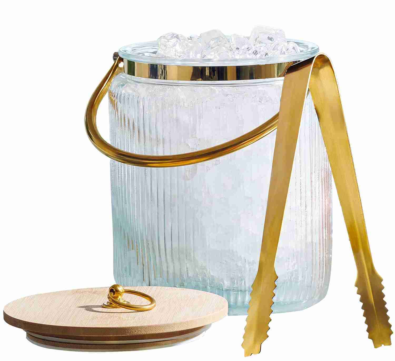 Glass Ice Bucket with Airtight Lid, Ice Tong Scooper and Handle – 3L Ribbed Beverage Tub Cocktail Home Bar Accessories, Wine, Beer – Chiller for Parties, Champagne Drink Tub… | Rental Glass Ice Bucket with Airtight Lid, Ice Tong Scooper and Handle – 3L Ribbed Beverage Tub Cocktail Home Bar Accessories, Wine, Beer – Chiller for Parties, Champagne Drink Tub… | Rental