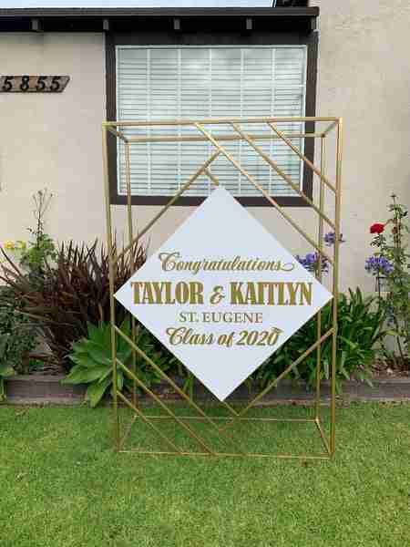 Gold Welcome Stand With Custom Signage | Rental