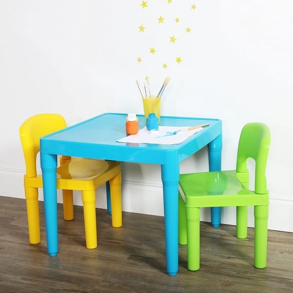 Kids Lifetime table and 2 chair (white and tan) | Rental