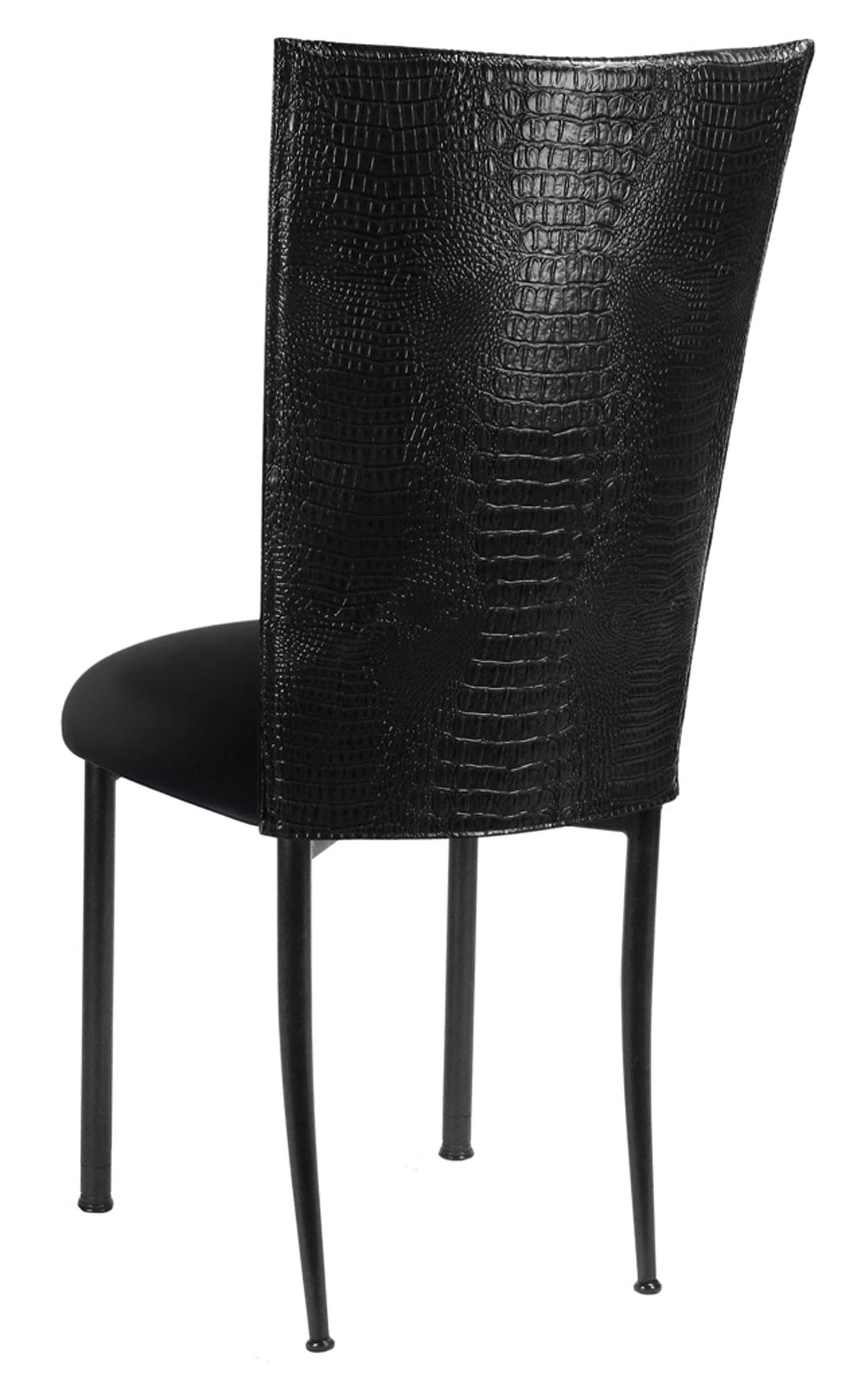 Black Croc Chair Cover with Black Velvet Cushion on Black Legs – Chameleon Chair Collection | Rental