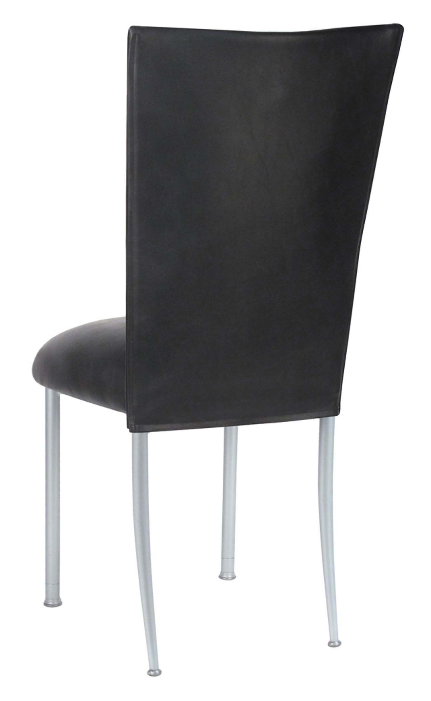 Black Leatherette Chair Cover and Cushion on Silver Legs – Chameleon Chair Collection | Rental