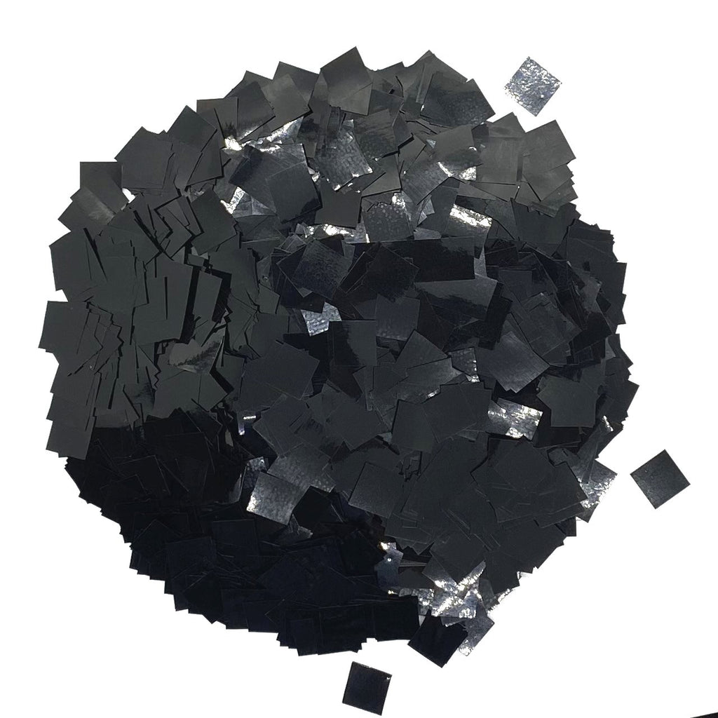 Black Metallic Foil Miniature Confetti – Pixie Squares (1lb) | Rental